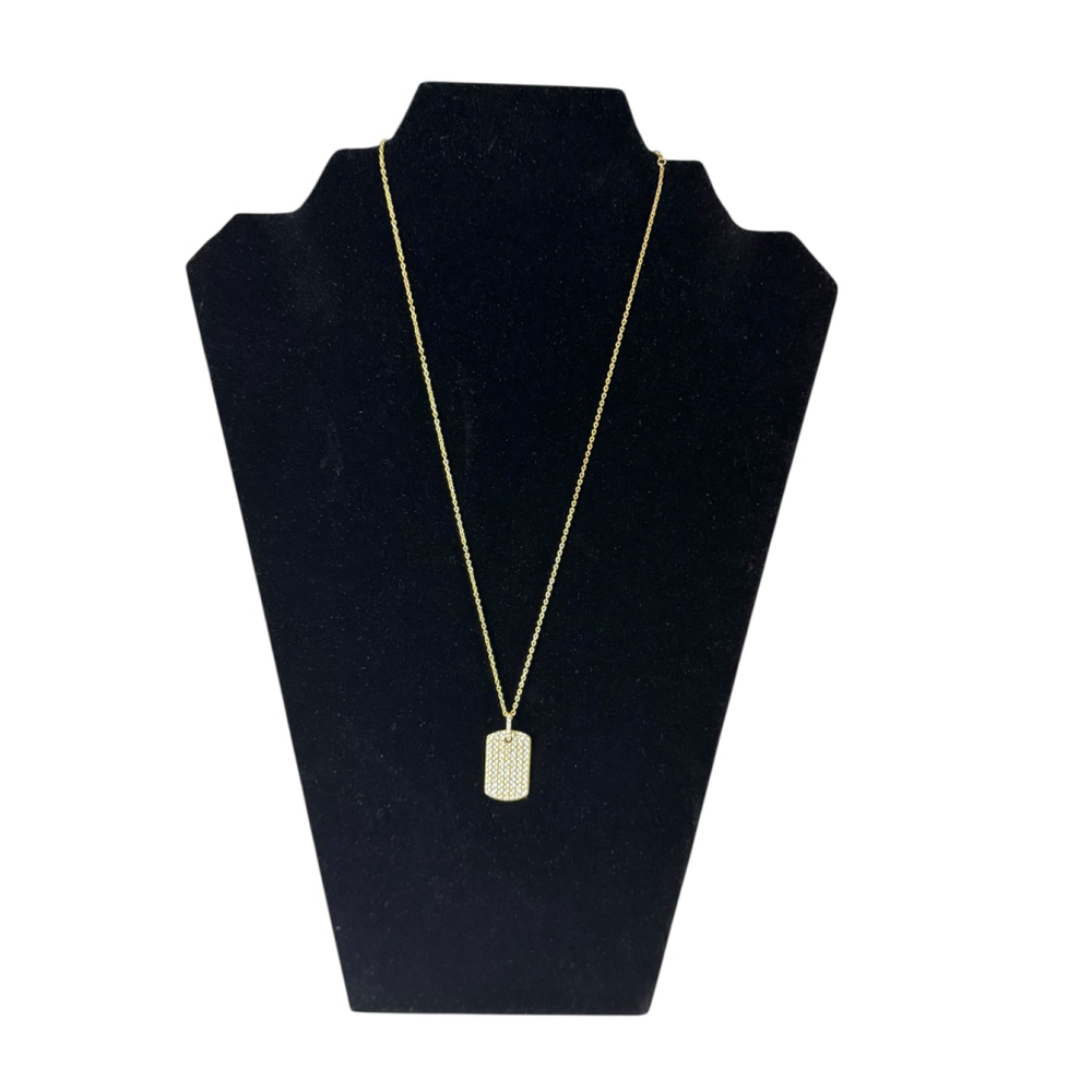 Women's SAMFA Gold Tone Clear Pave Dog Tag Pendant Necklace